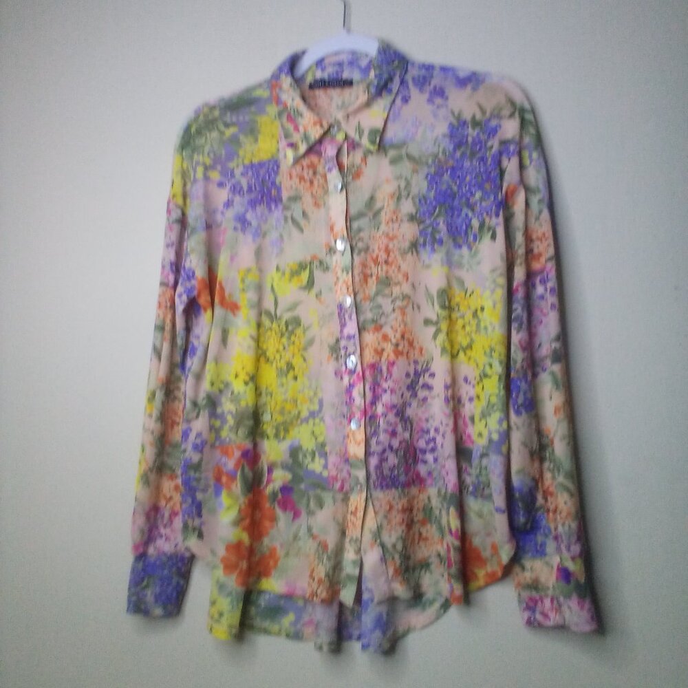 Nally & Millie Blue and Yellow Blouse Top